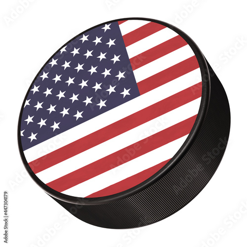 Photography 3D render of the national flag of the United States of America label ice hockey