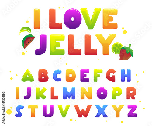 Sweet glossy candies from jelly or caramel in shape english alphabet