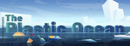 Plastic ocean pollution, arctic trash banner.