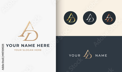 A D monogram serif letter logo design