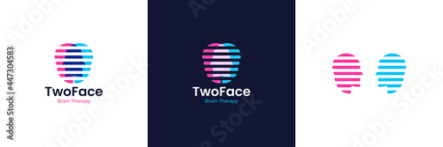 therapy logo design two faces facing each other in the shape of a brain