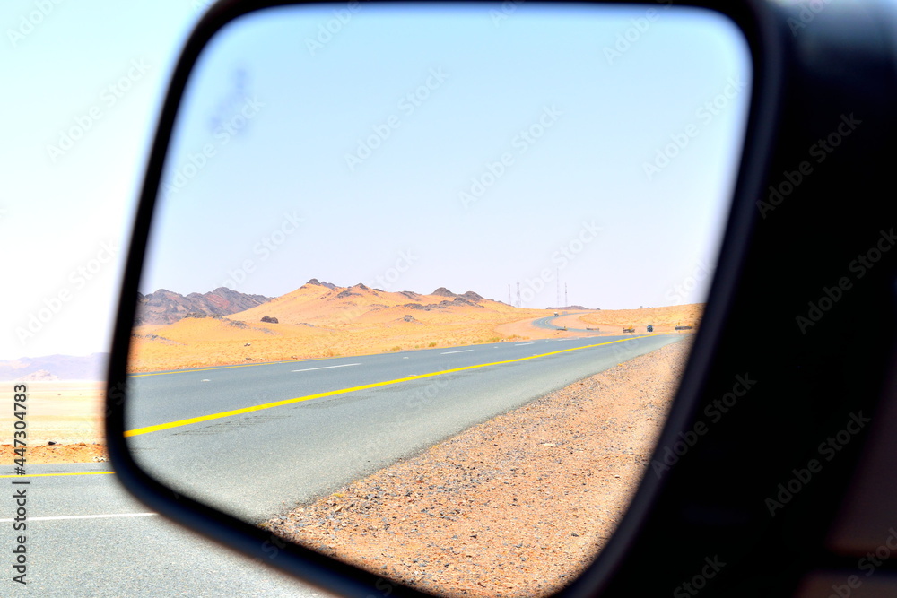 driving through the desert in Al Ula in Saudi Arabia