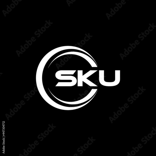 SKU letter logo design with black background in illustrator, cube logo, vector logo, modern alphabet font overlap style. calligraphy designs for logo, Poster, Invitation, etc.