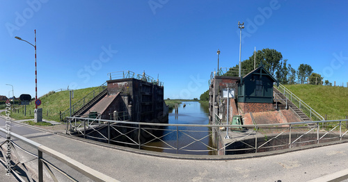 Panorama from a canal lock in Zoutkamp