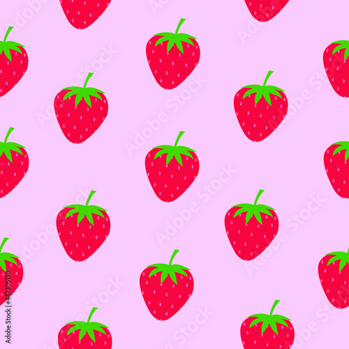 Fototapeta Naklejka Na Ścianę i Meble -  Cartoon bright strawberries seamless pattern isolated on white. Vector background of fresh farm organic berry used for magazine, book,card, menu cover, web pages.