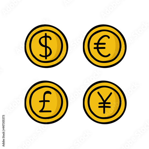 coins doodle icons, vector line color illustration