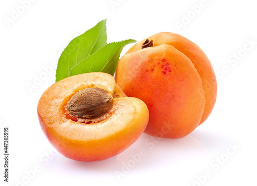 Apricots with leaves in closeup