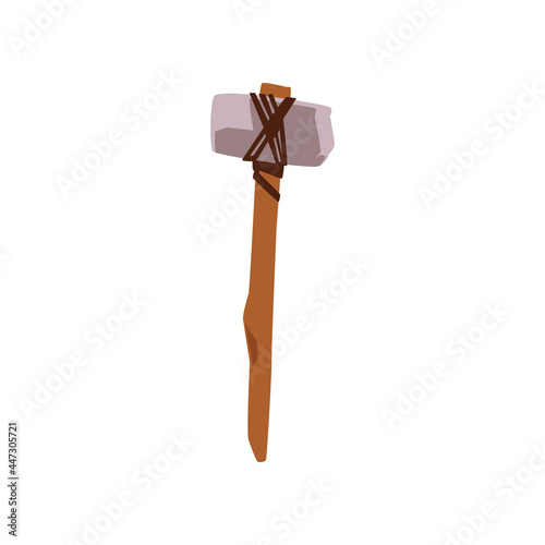 Ancient prehistoric weapon or working tool, flat vector illustration isolated.