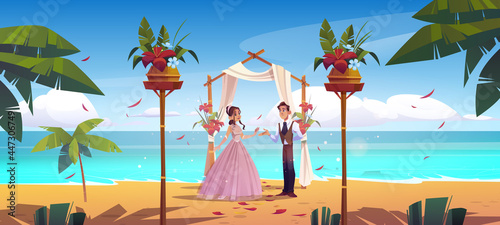 Beach wedding, bride and groom newlywed couple