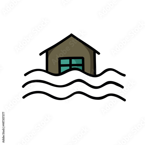 flood, home flooding doodle icon, vector color line illustration