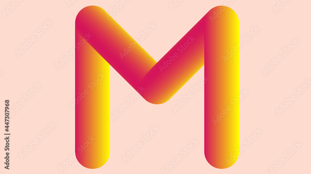 3d gradient letter M pink and yellow ,creative design with pink background 3d gradient letter M pink and yellow ,creative design with pink background