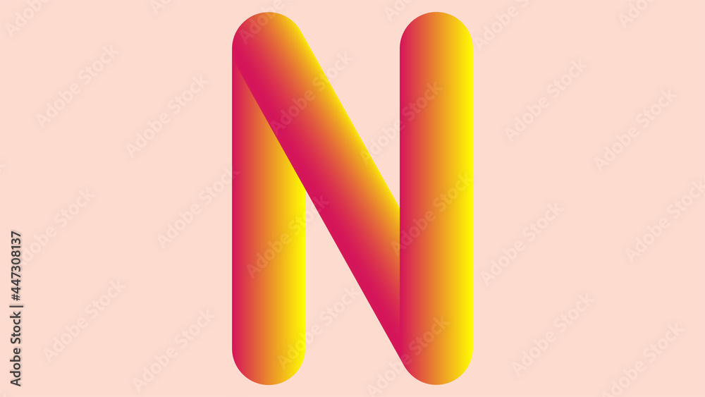 3d gradient letter N pink and yellow ,creative design with pink background 3d gradient letter N pink and yellow ,creative design with pink background