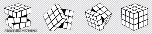 Rubik's cube vector isolated on transparent background. Unsolved Rubik's cube, solved Rubik's cube, puzzle, Vector illustration. photo