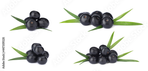 Set with acai berries on white background. Banner design