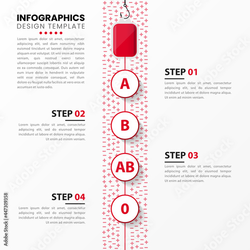 Infographic design template. Blood donation concept with 4 steps