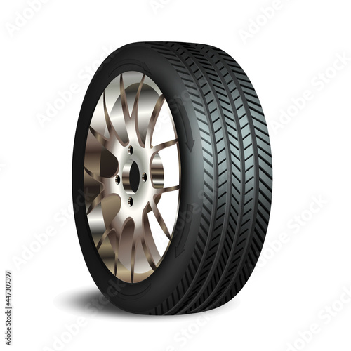 Car wheels isolated on a white background. Car tire, Aluminum wheels isolated on white background.