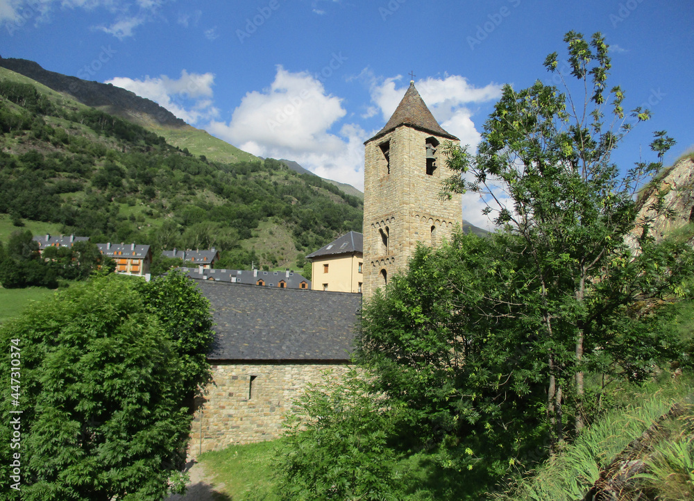UNESCO World Heritage.
First Romanesque church of Sant Joan in the village of Boí. (11-12 century). Valley of Boi. Spain.