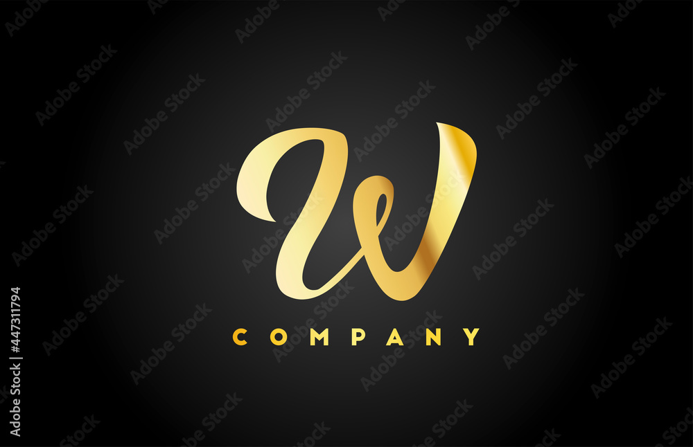 gold golden metal W alphabet letter logo icon for branding. Creative company design for corporate and lettering