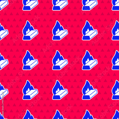 Blue Molten gold being poured icon isolated seamless pattern on red background. Molten metal poured from ladle. Vector
