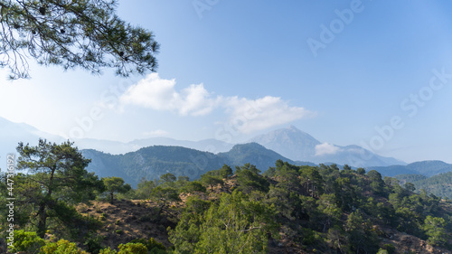 Mountains on the horizon. Mount Chimaera view. Mountains in the south of Turkey. Pine forest in the mountains
