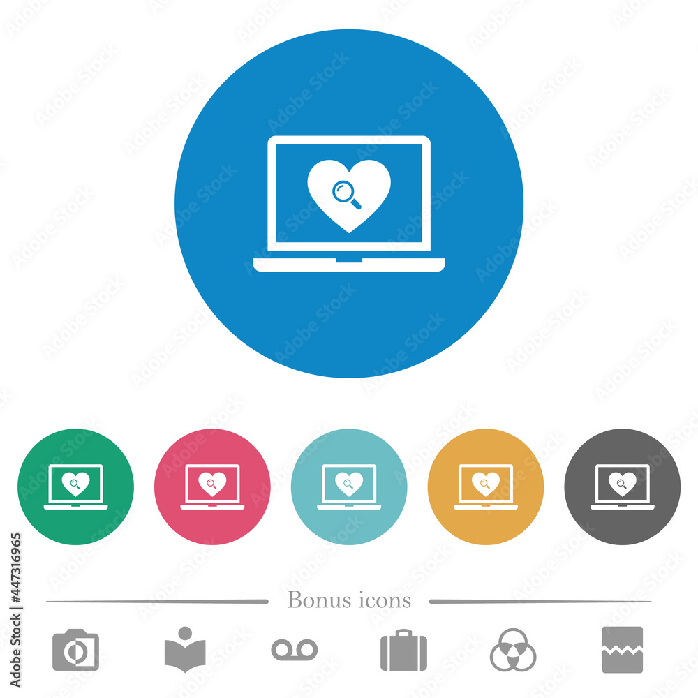 Online Dating on laptop flat round icons Online Dating on laptop flat round icons
