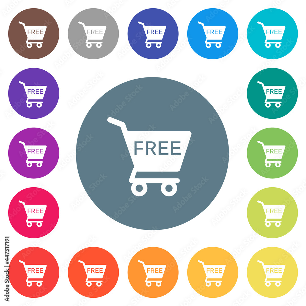 Free shopping cart flat white icons on round color backgrounds Free shopping cart flat white icons on round color backgrounds