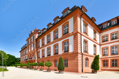 Corner of baroque palace called 'Schloss Biebrich', a ducal residence built in 1702 in Wiesbaden in Germany