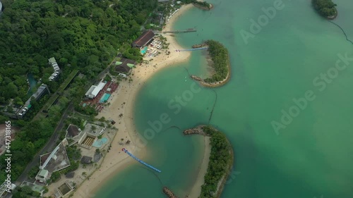 day time singapore cityscape famous sentosa island beach aerial topdown panorama 4k photo