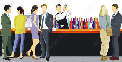 Barkeeper mit jungen Erwachsenen an der Bartheke