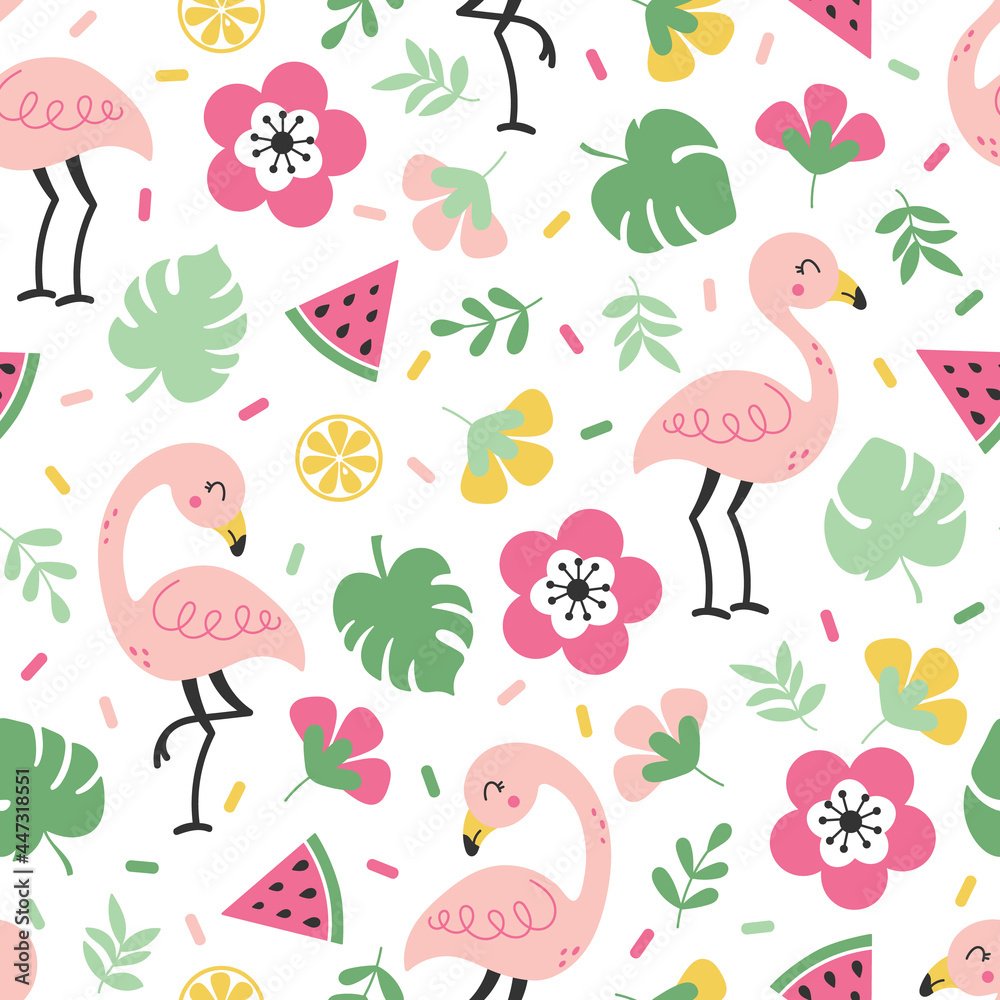Flamingo fruit seamless pattern