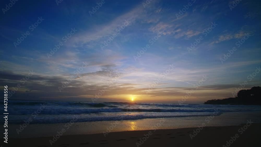 4K Beautiful tropical beach with sunset sky. Beautiful Phuket beach is famous tourist destination at Andaman sea summer concept. Areal drone view tropical beach with sunset over the sea 4K Beautiful tropical beach with sunset sky. Beautiful Phuket beach is famous tourist destination at Andaman sea summer concept. Areal drone view tropical beach with sunset over the sea