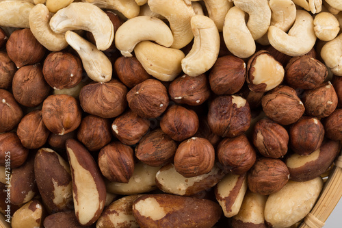 mixed nuts background above closeup