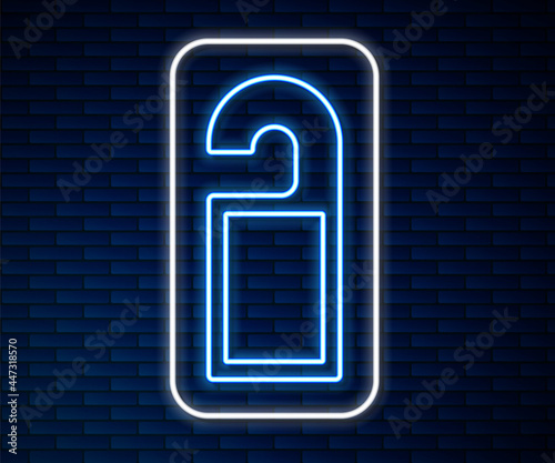 Glowing neon line Please do not disturb icon isolated on brick wall background. Hotel Door Hanger Tags. Vector