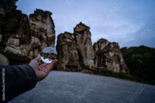 Lensball in front of the Externsteine in the teuteburger Wald photo