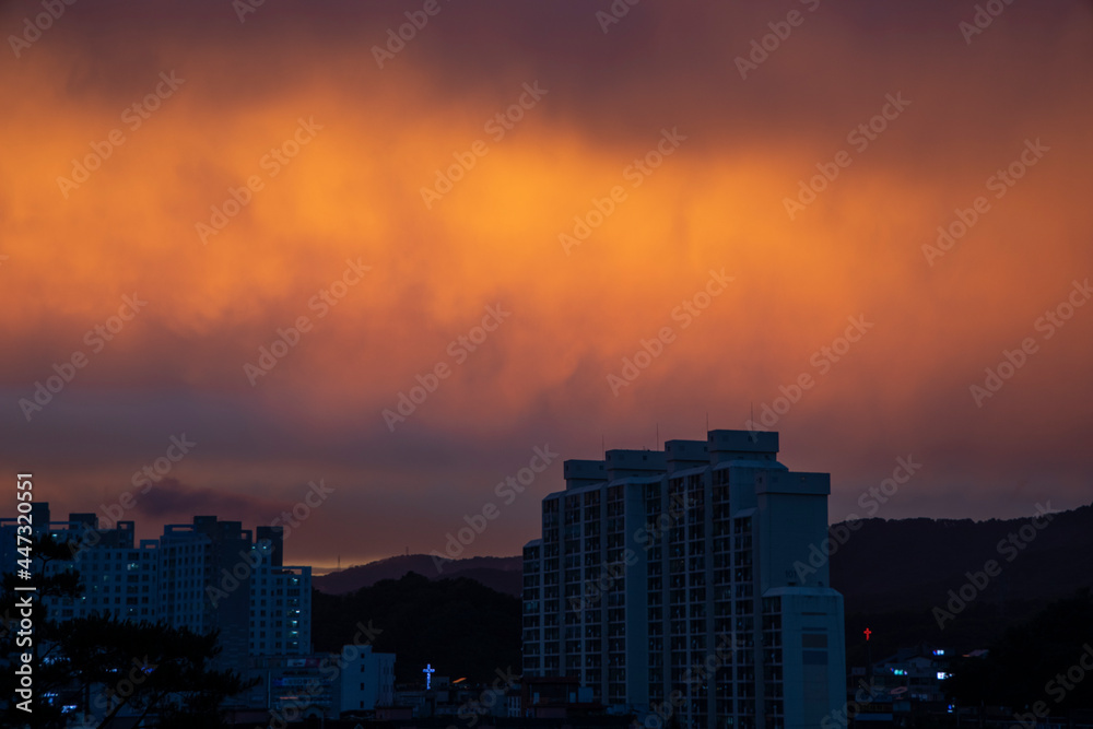 sunset with reddish clouds