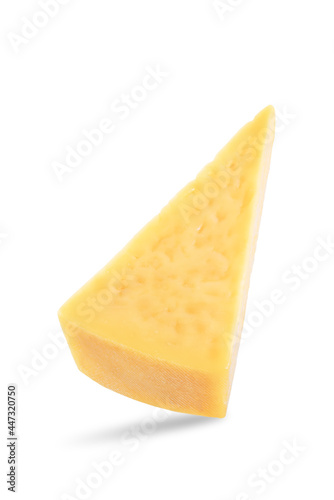 Parmesan cheese slice on a white isolated background
