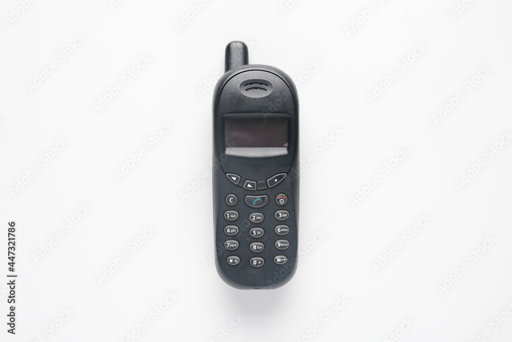 A picture of old obsolete smartphone on white background. Famous design in year 2000.