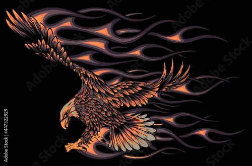 Flaming Eagle on black background vector illustration