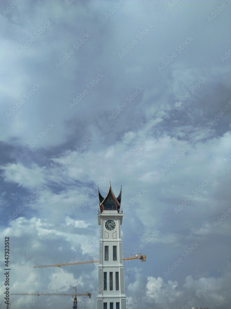 Jam Gadang  clock tower of Bukittinggi. The structure was built in 1926, during the Dutch colonial era, as a gift from Queen Wilhelmina to the city's controleur.
