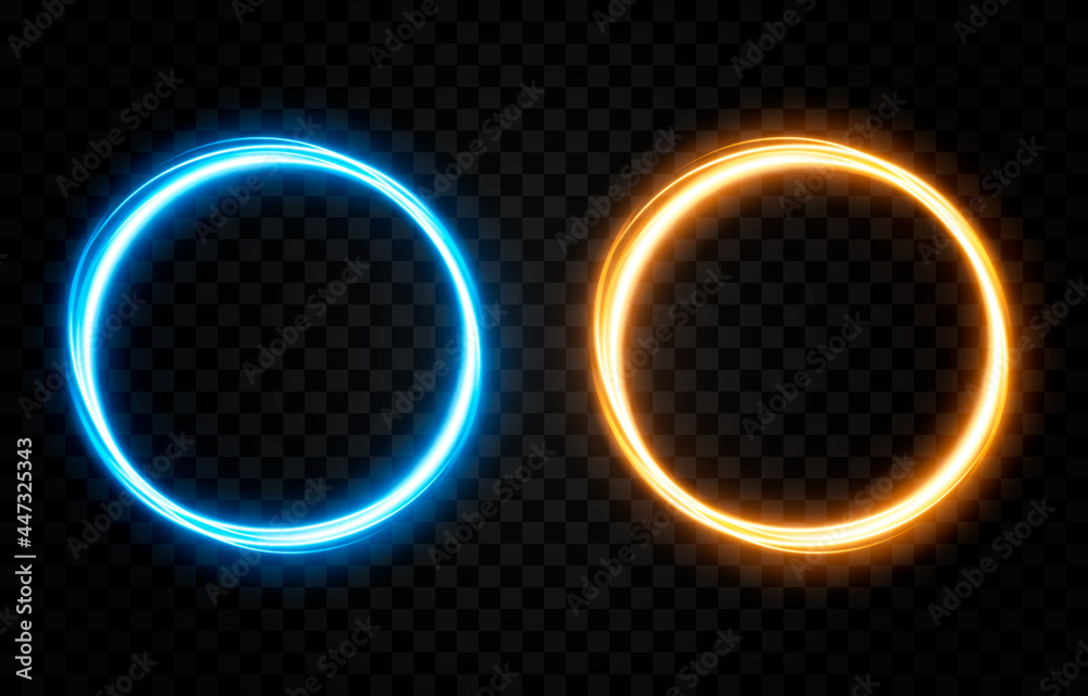 Vector glowing portal, light lines. Neon light, electric light, portal, light effect PNG. Blue, orange portal png, magic glow, shine. - obrazy, fototapety, plakaty 
