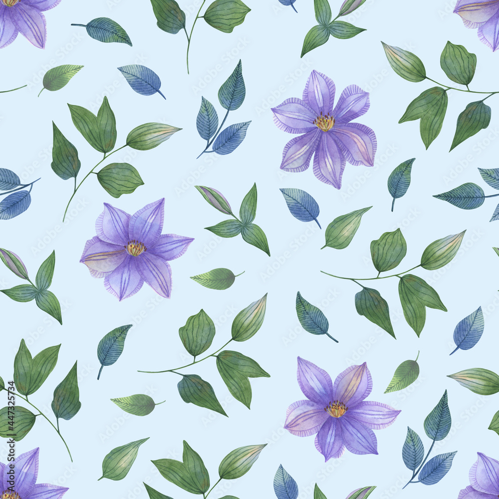 Pattern with clematis and leaves 3