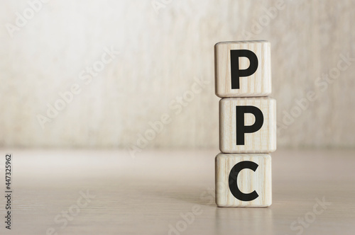 Text PPC Pay Per Click on wooden blocks.