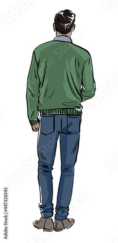Standing Back of Man in Green Sweatshirt (ID: 447326343)
