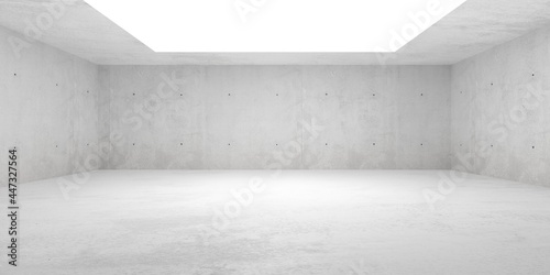 Empty modern abstract concrete room with elevated cubical platform in the center, product presentation template background