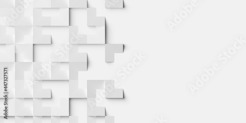 Random rotated and shifted white blocks or boxes background wallpaper banner with copy space