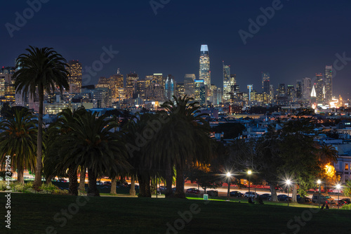 View from Dolores Park of the skyline of San Francisco, California photo