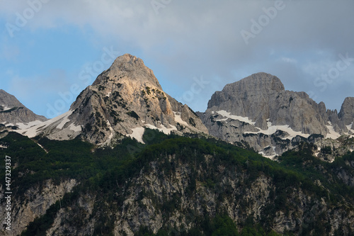 Beautiful peaks of Albanian mountains in Valbone valley