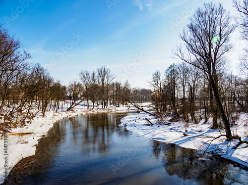 River Wieprz at winter time, elevated view, Serniki, Lublin Voivodeship, Poland photo