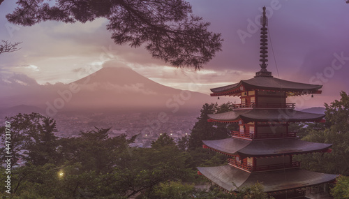 View of Mount Fuji and Chureito Pagoda  Japan