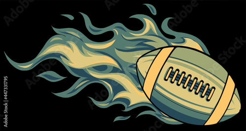 super fast rugby ball with fire vector illustration